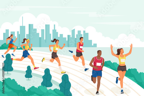 Diverse Runners on a City Track