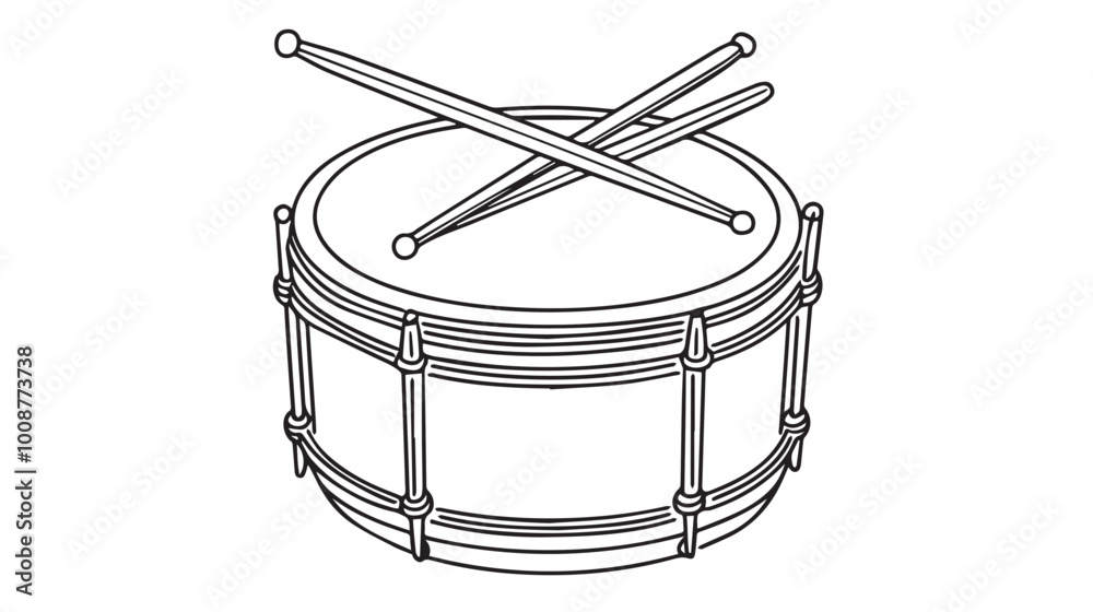Black silhouette of a snare drum and two drumsticks, simple design, vector-style logo on a white background, Black silhouette of a snare drum and two drumsticks, simple design, vector-style logo on a white background,