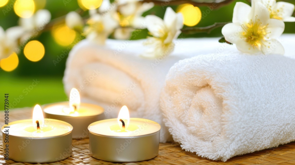 A tranquil spa scene showcasing glowing candles and a plush towel on a massage table, inviting relaxation and a sense of peace for wellness enthusiasts. A tranquil spa scene showcasing glowing candles and a plush towel on a massage table, inviting relaxation and a sense of peace for wellness enthusiasts.