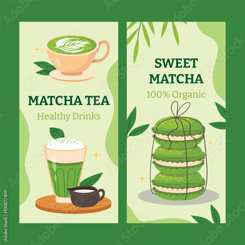 Matcha Tea and Sweet Matcha Desserts Illustration