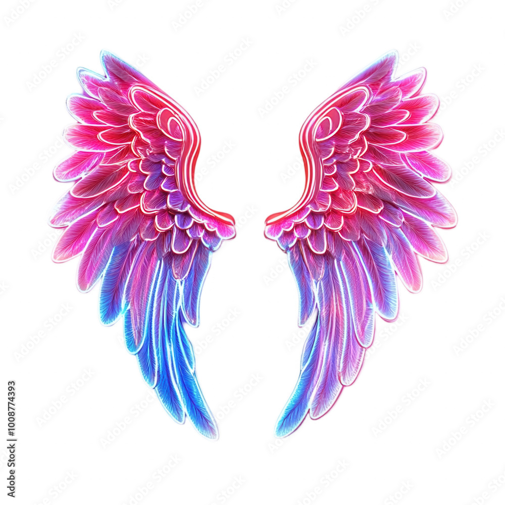 Fototapeta premium Radiant Angel Wings on White Background