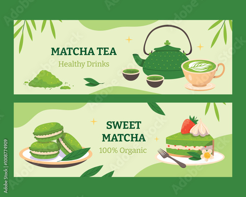 Matcha Tea and Sweet Matcha Desserts Illustration