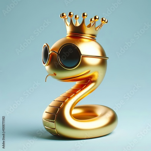 a cool and hip gold shinny metallic futuristic snake with the crown character