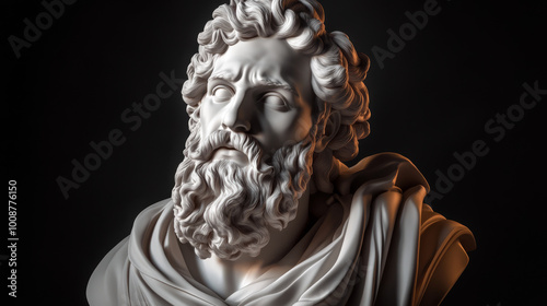 A hyper-realistic statue portrait of Poseidon, as imagined by Bernini. The intricate details and dramatic lighting evoke a cinematic, sculptural aesthetic..