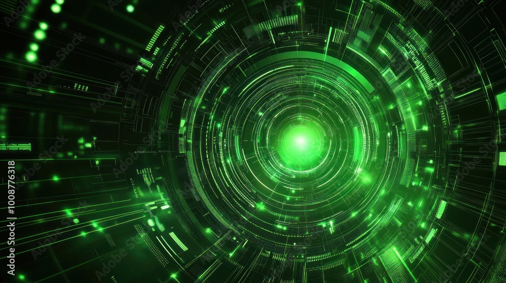 Abstract Digital Tunnel with Glowing Green Lines Abstract Digital Tunnel with Glowing Green Lines