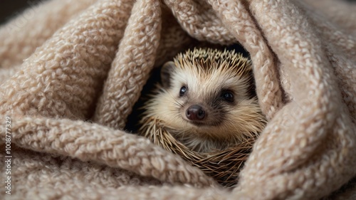 a baby hedgehog is wrapped in a blanket