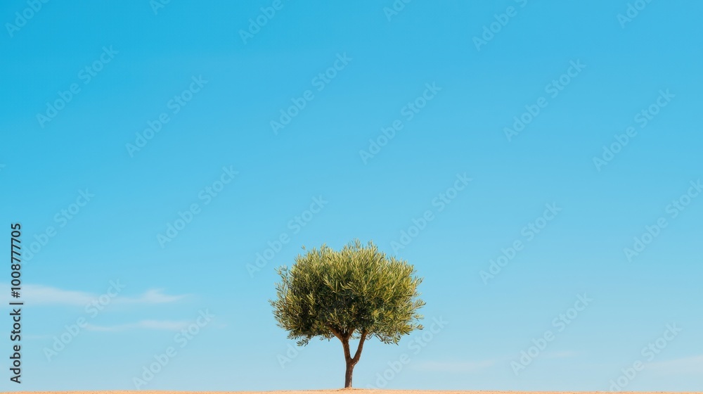 A solitary tree stands against a clear blue sky, symbolizing resilience and peace in nature. Ideal for concepts of solitude and tranquility. A solitary tree stands against a clear blue sky, symbolizing resilience and peace in nature. Ideal for concepts of solitude and tranquility.