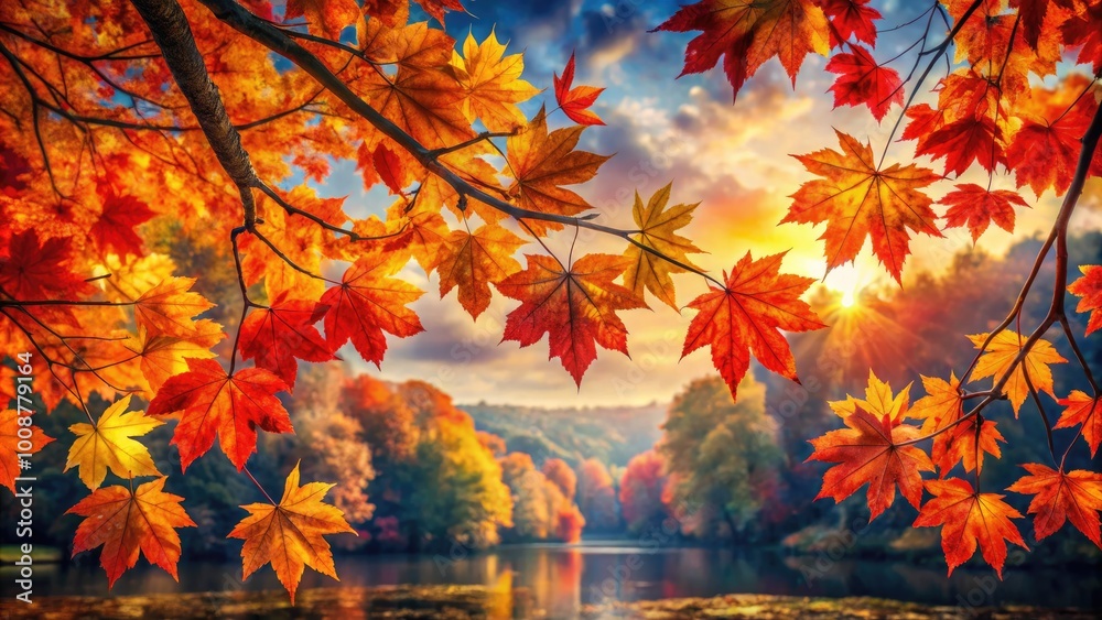 Vibrant Watercolor Painting of Autumn Leaves in Rich Hues of Orange, Red, and Yellow Tones Vibrant Watercolor Painting of Autumn Leaves in Rich Hues of Orange, Red, and Yellow Tones