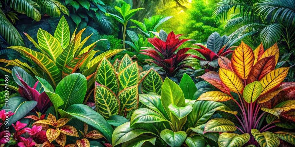 Fototapeta premium Vibrant Watercolor Painting of Lush Green Plants and Foliage in a Bright and Colorful Composition