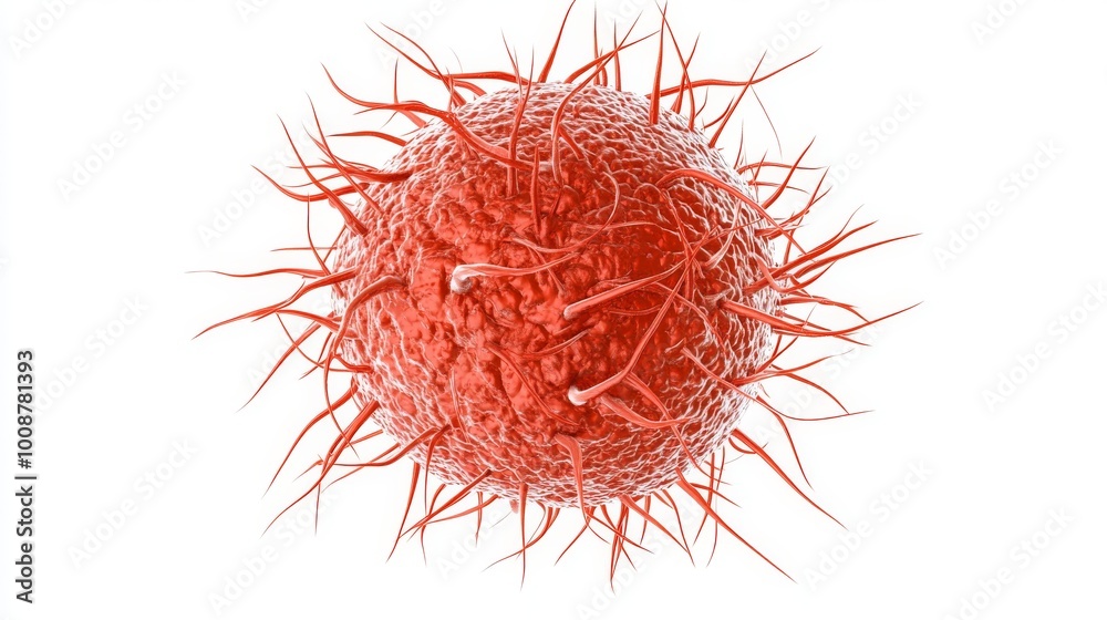 Cell isolated on white background, tumour cell, close-up view, 3D illustration