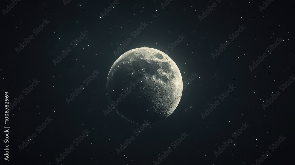 Full Moon Glowing in a Dark Sky Surrounded by Twinkling Stars Full Moon Glowing in a Dark Sky Surrounded by Twinkling Stars
