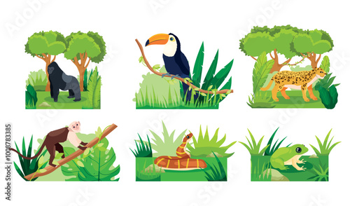 Colorful Jungle Animals Illustration
