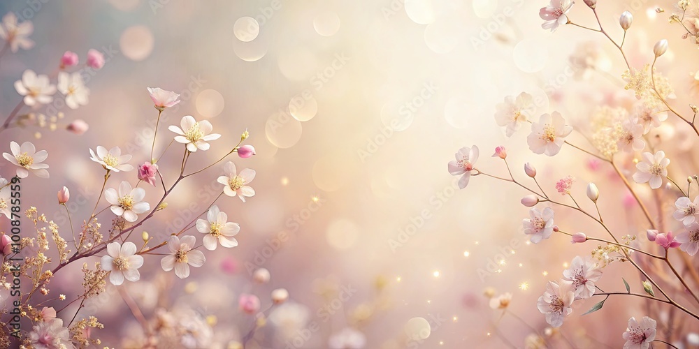 A delicate symphony of pastel pink blossoms dancing in a soft, ethereal light, adorned with a dusting of shimmering stardust. A delicate symphony of pastel pink blossoms dancing in a soft, ethereal light, adorned with a dusting of shimmering stardust.