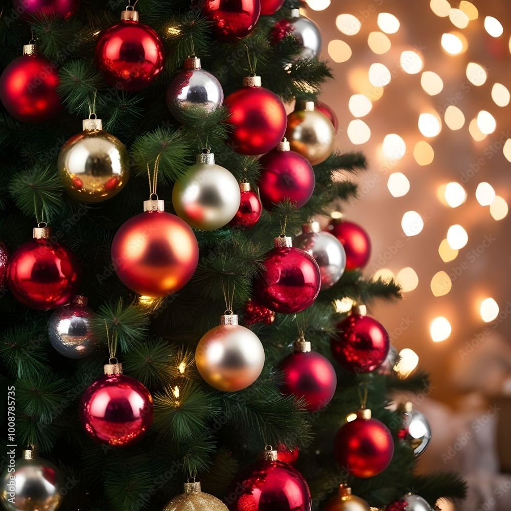 Christmas tree with red and gold ornaments Christmas tree with red and gold ornaments