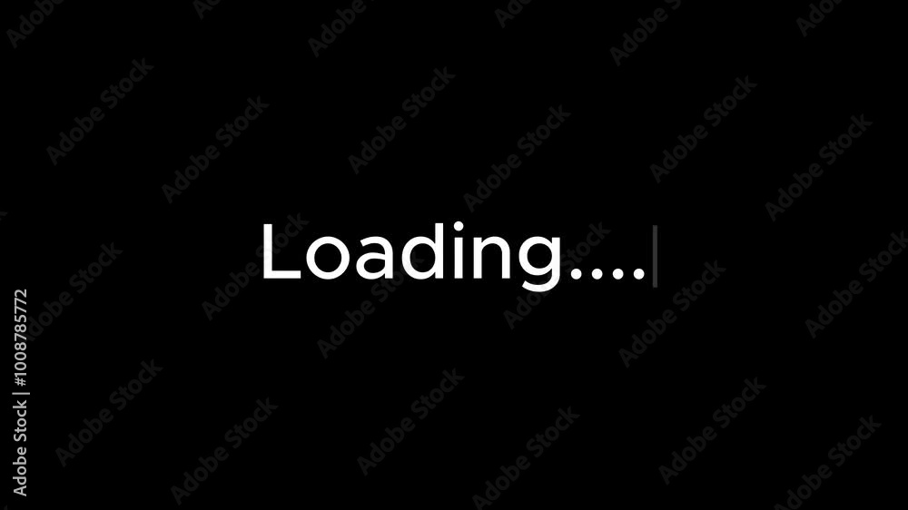 white LOADING text animation in typewriter style on black background