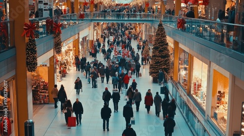 Wallpaper Mural Bustling Holiday Shopping Mall with Crowds and Christmas Decor Torontodigital.ca
