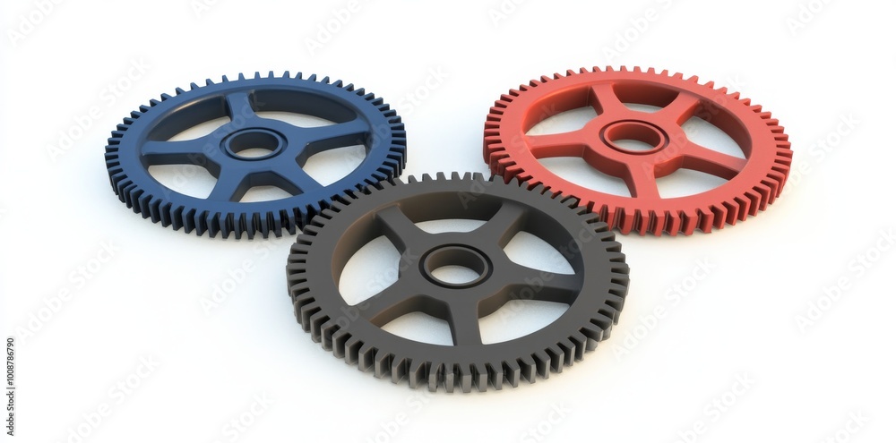 Three-dimensional illustration of four plastic gears on white background. Three-dimensional illustration of four plastic gears on white background.