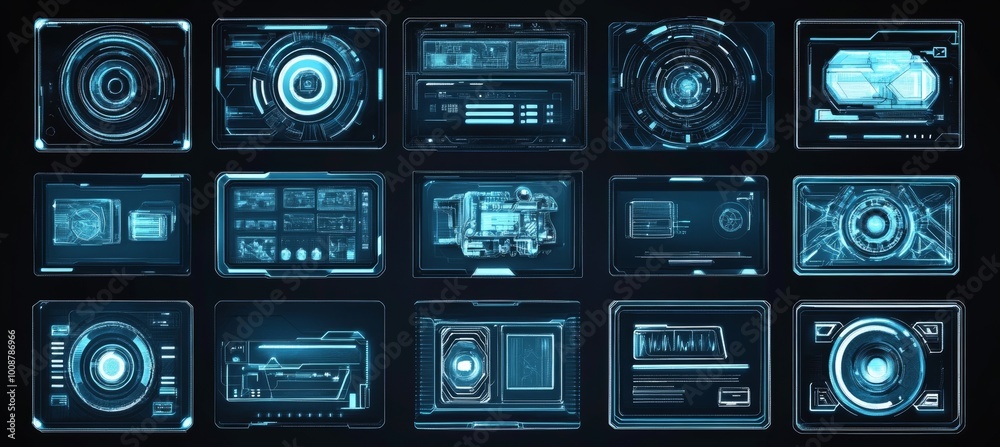 Obraz premium Callout and pointer HUDs. Sci-Fi frames, callout headers, modern information panels. Holographic elements. GUI, UI. Modern digital panels on set.