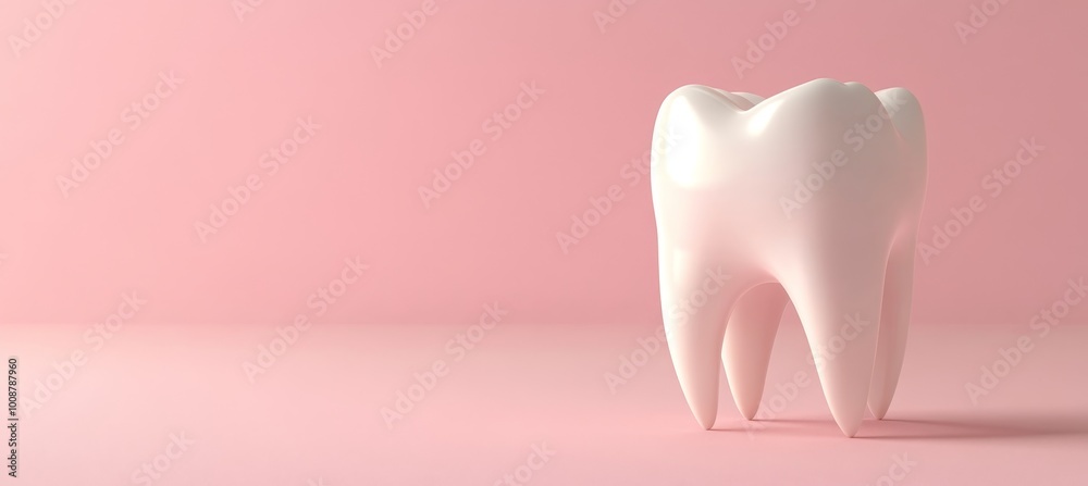 3D render of a white anatomical healthy tooth on a pink background, dental care concept. 3D render of a white anatomical healthy tooth on a pink background, dental care concept.