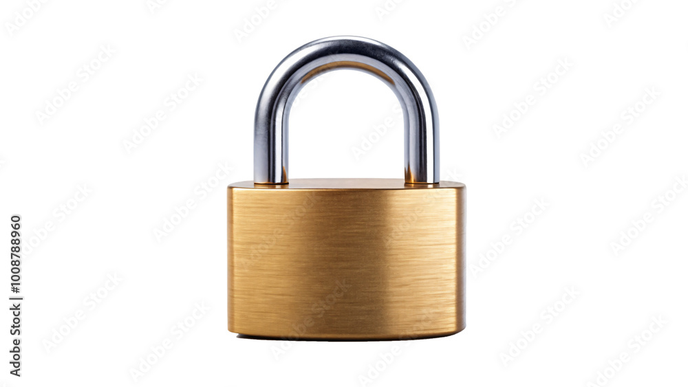 Isolated metal padlock with a key on a white background, symbolizing security and protection Isolated metal padlock with a key on a white background, symbolizing security and protection
