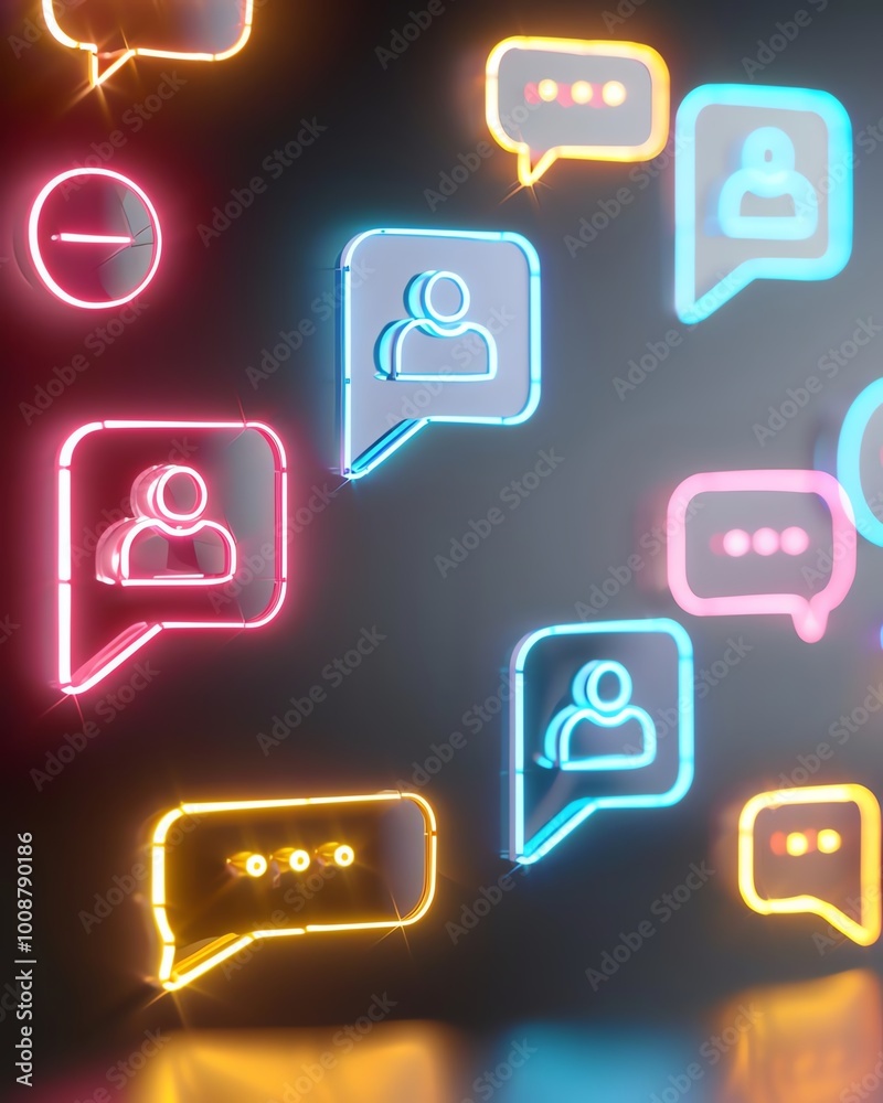 customer avatars with speech bubbles full of glowing feedback, symbolizing personalized customer feedback systems. customer avatars with speech bubbles full of glowing feedback, symbolizing personalized customer feedback systems.