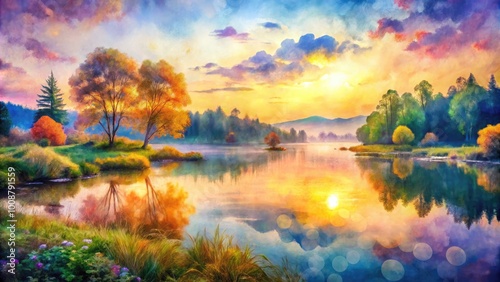 Wallpaper Mural Vintage Watercolor Painting of a Serene Landscape with Soft Colors and Elegant Brushstrokes Torontodigital.ca