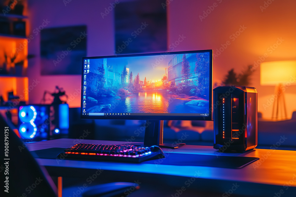 Modern Gamer's Paradise with High-Tech Setup and Cool Lighting Modern Gamer's Paradise with High-Tech Setup and Cool Lighting