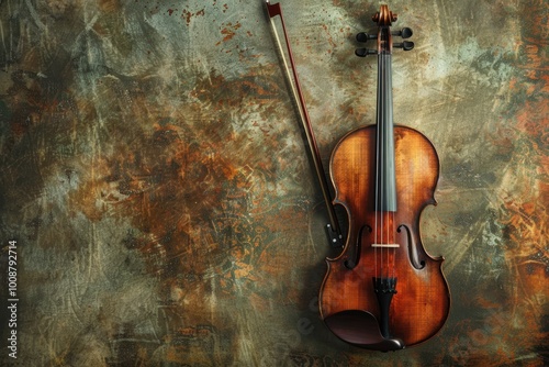 Glowing classical instruments sparkle with floating music notes in a dreamy concert hall