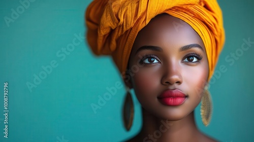 curious east african woman gazing inquisitively against a solid color background highlighting her unique beauty and cultural richness with ample space for branding or text