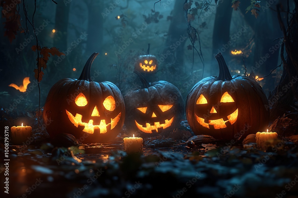 vector illustration on a Halloween theme with pumpkin
