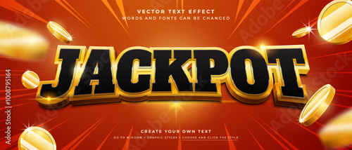Jackpot games text effect on red abstract background, vector big bonus graphic style