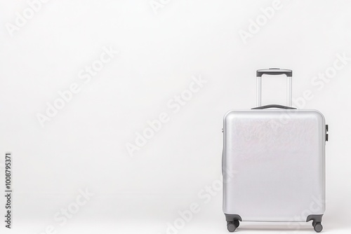 White luggage on white background, minimalist travel bag concept, 3d illustration, render. Travel black and white classic baggage mockup photo