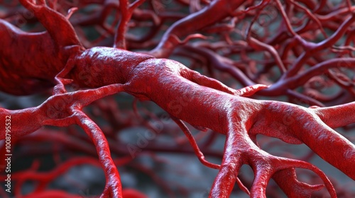 An informative 3D depiction of the human circulatory system, highlighting blood vessels, arteries, and veins for medical education and anatomical studies. photo