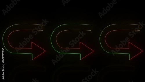 Glowing Right U-turn arrow icon. neon road sign with turn symbol isolated