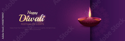Happy Diwali Banner and Greeting Card. Shubh Deepawali Hindu Festival Celebration Background Design for Website, Poster and Presentation Vector Illustration