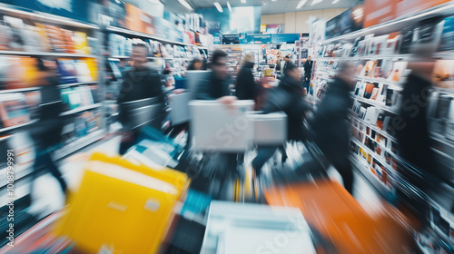 Shoppers Rush to Grab Electronics During the Busy Black Friday Sales Event in a Crowded Store Filled With Discounted Items