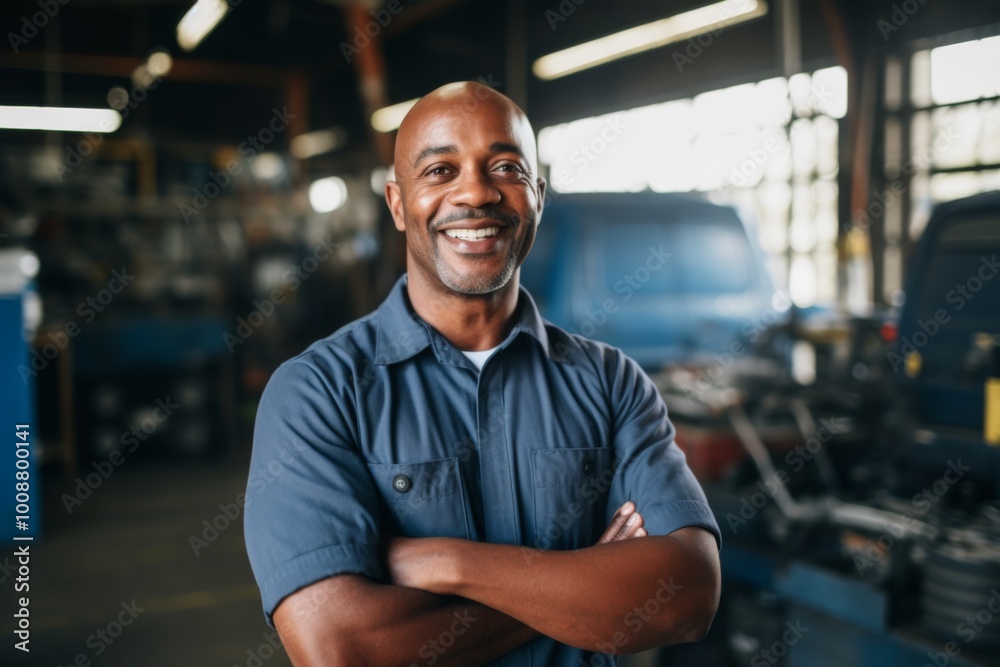 Portrait of a middle aged male mechanic in car shop Portrait of a middle aged male mechanic in car shop