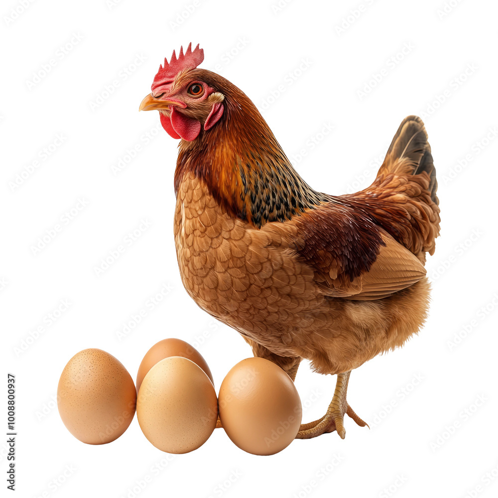 Fototapeta premium Chicken with Eggs on Transparent Background