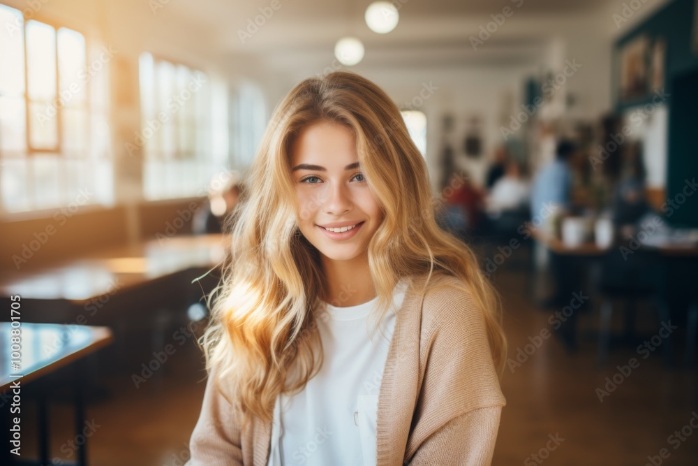 Fototapeta premium Smiling portrait of a young female college student