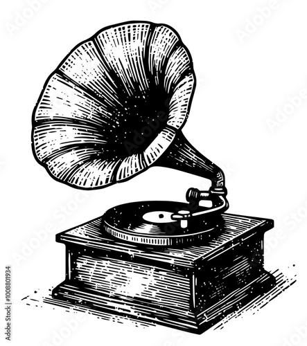 hand-drawn retro gramophone collection with antique style, black vector illustration