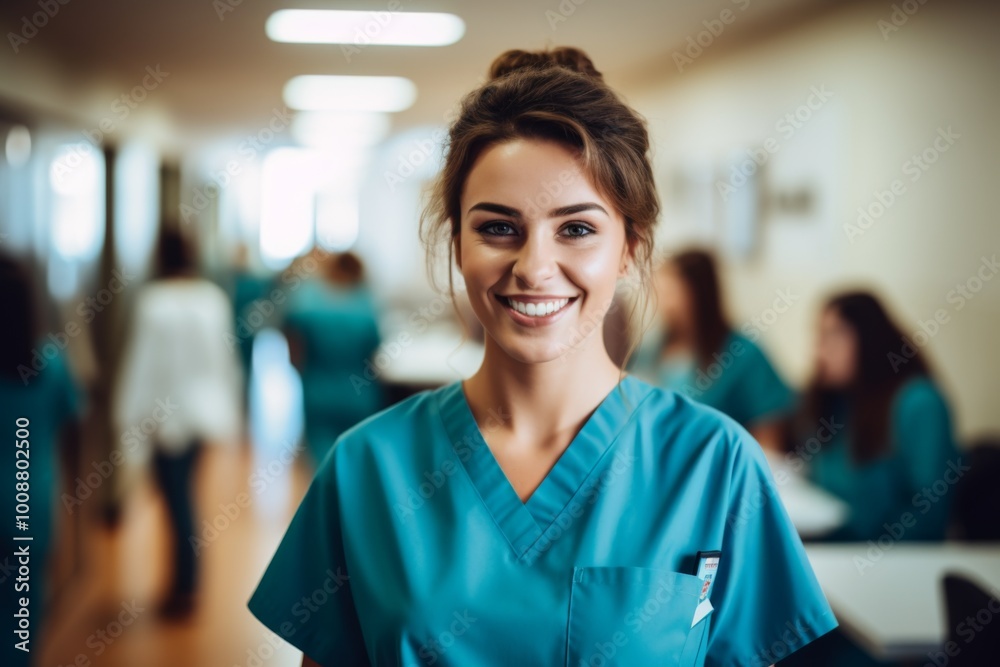 Portrait of a young nurse in scrubs at hospital