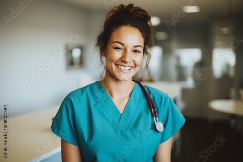 Portrait of a young nurse in scrubs at hospital