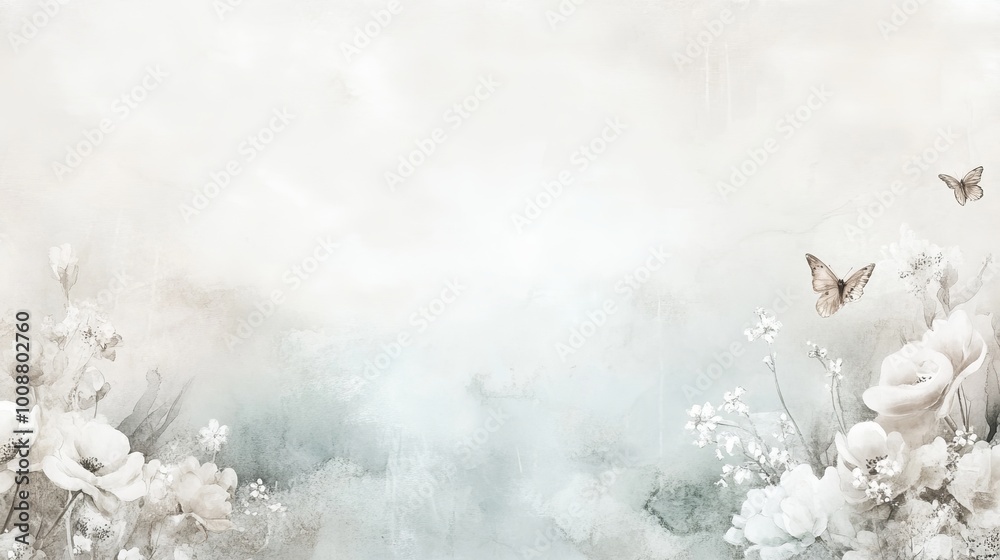 There is a watercolor illustration of a rose, a collection of flowers, leaves, branches, a bird - a finch, a butterfly, a pink bud, and many other watercolor elements. There is a watercolor illustration of a rose, a collection of flowers, leaves, branches, a bird - a finch, a butterfly, a pink bud, and many other watercolor elements.