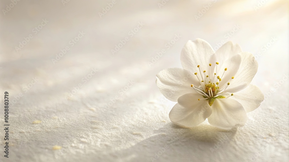 A Delicate White Blossom Resting Upon a Soft, Textured Surface, Bathed in Gentle Light