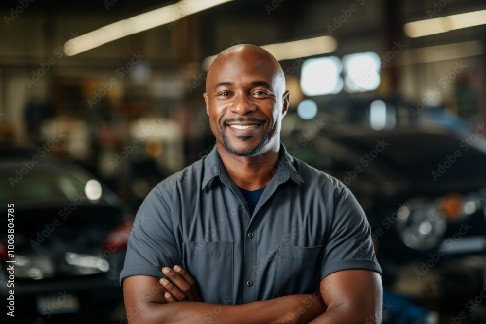 Portrait of a middle aged male mechanic in car shop Portrait of a middle aged male mechanic in car shop