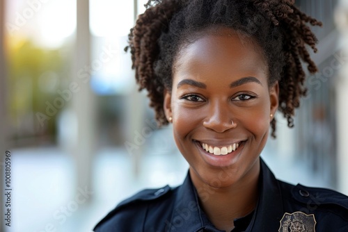 Portrait of a young female African American police officer