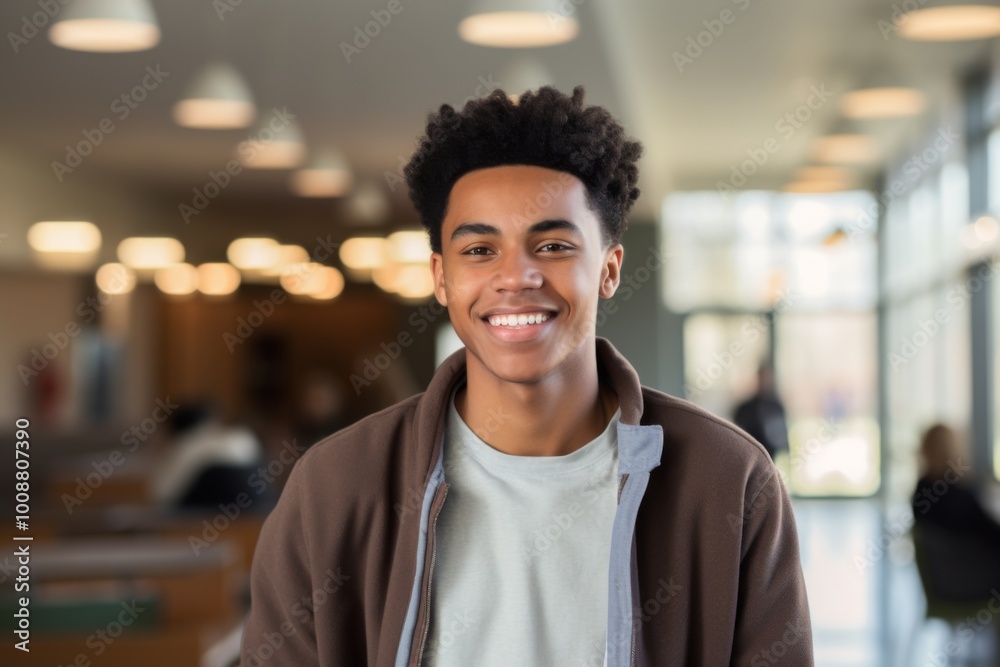 Fototapeta premium Smiling portrait of a young male African American student