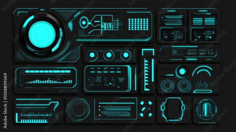 Fototapeta premium An interface screen design for a futuristic HUD for a game background. Technology background. Digital data. Stock design.