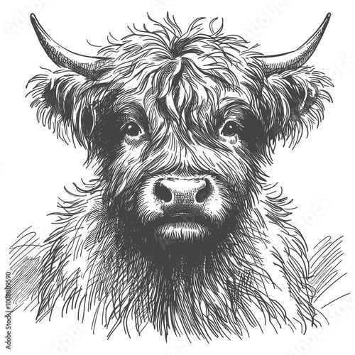 Portrait of a highland cow - hand-drawn sketch