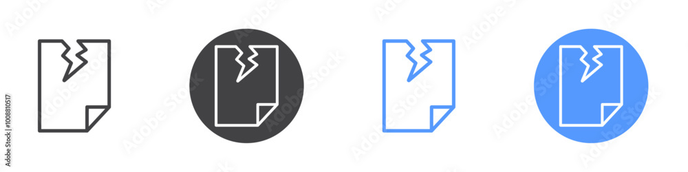 Broken file icon Thin outline art symbol Broken file icon Thin outline art symbol